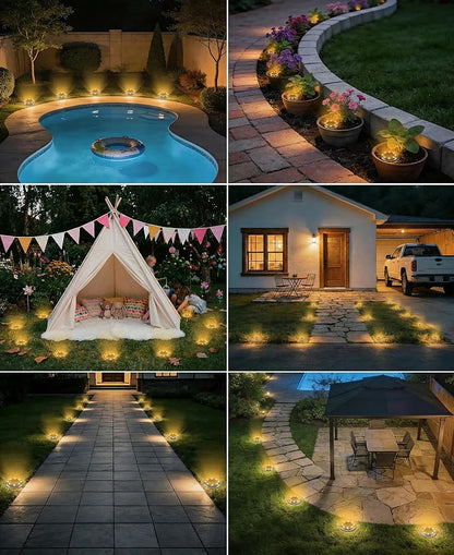 LOTMOS 30 Pack Solar Ground Lights Outdoor, 8 LED Solar Flat Lights IP68 Waterproof Disc Light, Landscape Lighting Solar Powered for Garden Yard Path Driveway Lawn Patio Walkway, Warm White