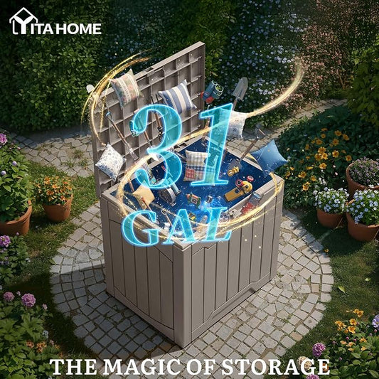 YITAHOME 31 Gallon OutdoorDeck Box | Lockable Resin Storage Box and Waterproof Package Delivery Box for Patio, Garden, Poolside, Cushions, Supplies & Sports Gear