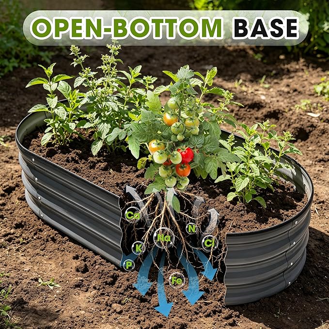 8x2x1.5ft Galvanized Raised Garden Bed Outdoor, 18'' Oval Large Metal Planter Garden Boxes for Gardening, Planting Deep Root Vegetables, Herbs, Fruits, Flower, Rustproof, Rubber Strip, Gray
