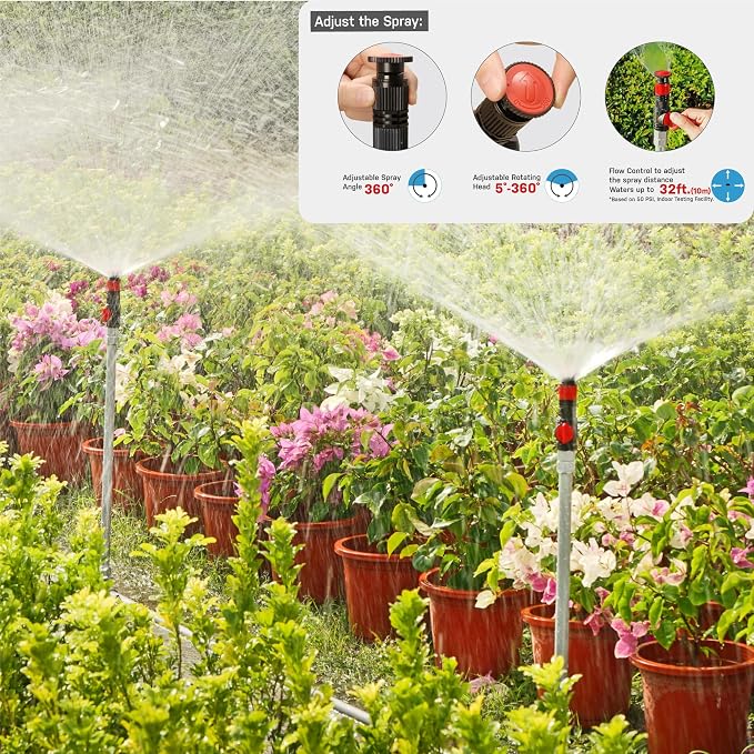 Eden 99989 Multi-Adjustable Sprinkler with Metal Extension Set (12 pcs), Connects to Most Standard (1/2 inch) Threaded Lawn and Garden Watering System