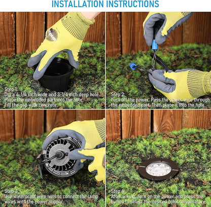LEONLITE 6-Pack Dia. 4 Inch 5CCT Well Lights Flat Top Black | 1800K/2700K/3500K/4000K/5000K, 12-24V AC/DC, CRI90, Landscape LED In Ground Outdoor, Low Voltage Garden Landscaping, Aluminum