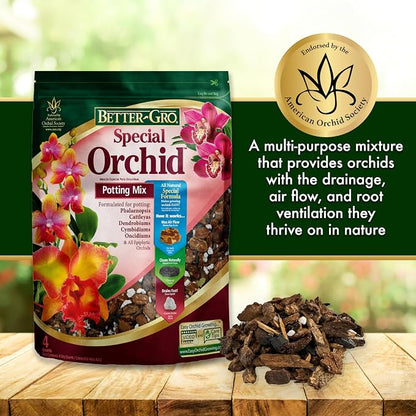 Better-Gro Special Orchid Mix - Premium Grade Orchid Bark Potting Mix for Potting, Repotting, Enhanced Drainage, Air Flow & Root Ventilation, for Phalaenopsis, Cattleyas, Dendrobiums, 8 Quarts