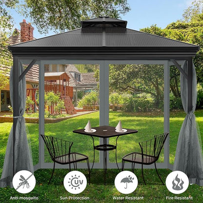 Gazebo Universal Replacement Mosquito Netting, Outdoor Mesh Netting Screen 4-Panel Sidewall with Zipper for Patio, Canopy, Garden and Backyard, Gray(Mosquito Net Only) (Gray, 10' x 12')