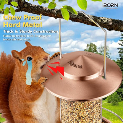 iBorn Bird Feeder Metal Chew-Proof Bird Feeders for Outdoors Hanging Outside for Cardinal, Holds 1.32LB Seed with 3 Perchs, Brushed Copper (Seed is not Included)