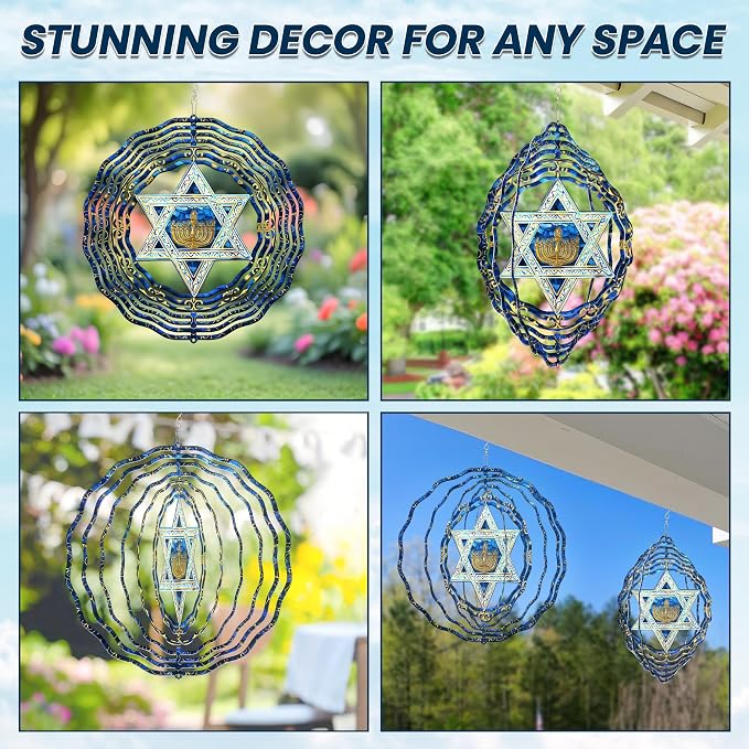 FLAGWIX Hanukkah Gifts for Women Men - Star of David 3D Stainless Steel Wind Spinners Outdoor 12in - Hanukkah Decorations, Chanukah Hanging Wind Spinners Garden Decor, Spiritual Religious Jewish Gifts