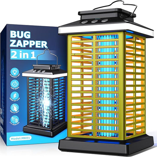 Bug Zapper Outdoor, Mosquito Zapper 2 in 1 Portable & Rechargeable Bug Zapper Outdoor with 5000mAh Battery & LED Night Light, 4000V Electric Fly Zapper for Outside,Patio,Backyard,Garden Yellow