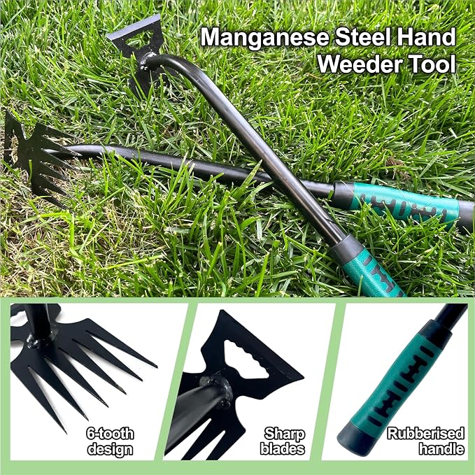 Weed Puller Tool-2Pcs Gardening Hand Weeder Tools, 2026 New Weeding Artifact Uprooting Weeding Tool, Manganese Steel Weed Removal TooL, 6 Teethes Dual Purpose Manual Weed Pulling Tool for Yard Gardenl