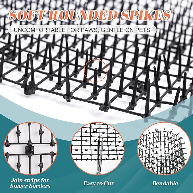 2 Pack 6.5ft Cat Scat Mat with Soft Spikes, 13ft Humane Indoor/Outdoor Cat Deterrent Strips for Garden Borders, Countertops & Furniture, 78" x 11" Each