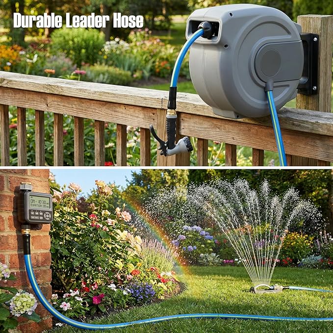 SheeChung Short Garden Hose 1FTx5/8",Leader Hose for Hose Reel Faucet,Short Water Hose Heavy Duty,Flexible RV Rubber Hose with Male to Female Fittings,Hose Extension,3/4"Brass Fittings