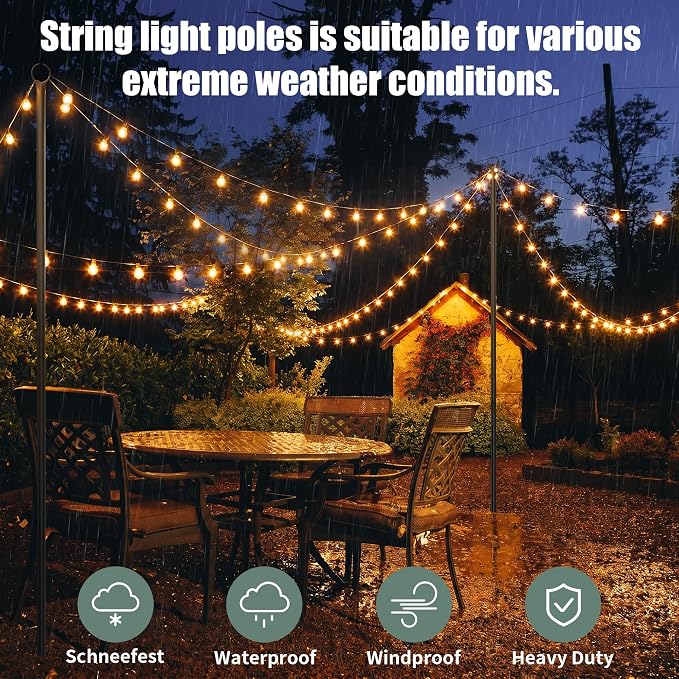 String Light Poles for Outdoor 2 Pack,10 Ft Outside String Light Pole for String Lights, Backyard Patio Light Poles for Parties Bistro Wedding