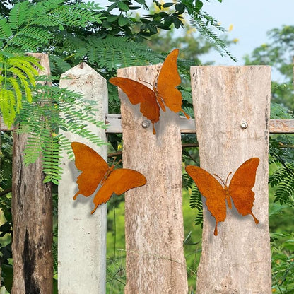 Metal Butterfly Wall Decor Outdoor – Rustic Garden Decor for Fences, Patio & Indoor | Set of 3 Handcrafted Antique Butterfly Outdoor Garden Art