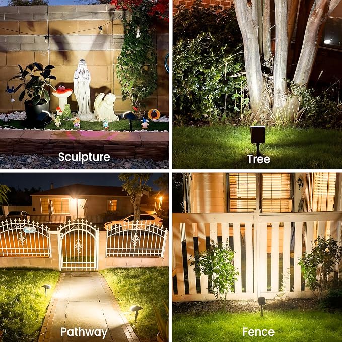 DAMINY Solar Spotlights Outdoor Waterproof IP65,2 CCT(Warm White & Cool White),4 Lighting Modes Solar spot Lights for Yard,Garden,Pathway,Landscape,Auto On/Off-2 Pack