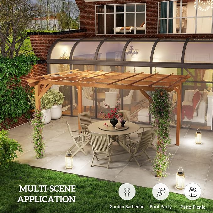 Outsunny 10' x 13' Outdoor Pergola, Wood Gazebo Grape Trellis with Stable Structure and Concrete Anchors for Climbing Plant Support, Garden, Patio, Backyard, Deck, Dark Brown