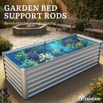 YITAHOME 6x3x2 ft Galvanized Raised Garden Bed Kit, Large Metal Planter Box with Gloves & Support Rod, Outdoor Flower Bed for Plants Vegetables, Silver Gray