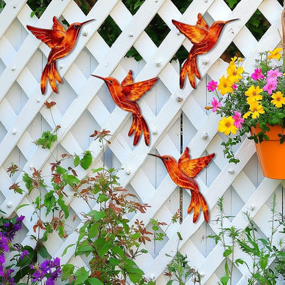 4 Pack Metal Hummingbird Wall Art Decor - 3D Colorful Birds Outdoor Wall Art,Hanging Decoration for Patio, Garden, Balcony and Fence (G)
