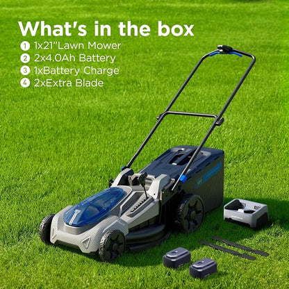 21" Cordless Lawn Mower, 40V Lightweight Push Mower with 2×4.0Ah Battery & Charger, Lawn Care, Backyard Maintenance