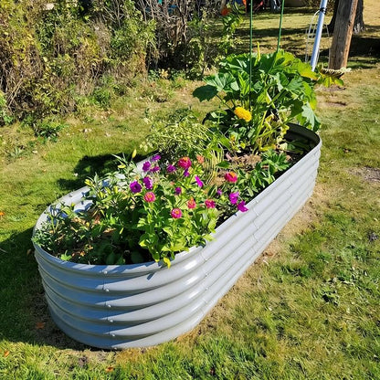 Galvanized Raised Garden Bed, 8x3x1.5ft Oval Metal Planter Box | Easy Tool-Free Assembly, Beginner & Senior Friendly, 18" Tall Large Outdoor Gardening Beds for Vegetables, Flowers, Herb Gray