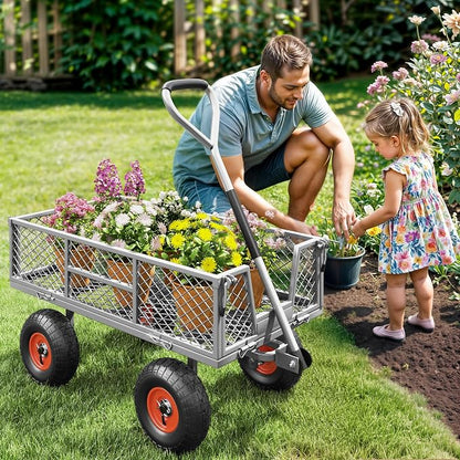 Heavy Duty Garden Cart, 900 lb Steel Wagon with All Terrain Tires | Removable Sides Become Flatbed, 180° Rotating Handle,for Yard, Garden, Hauling