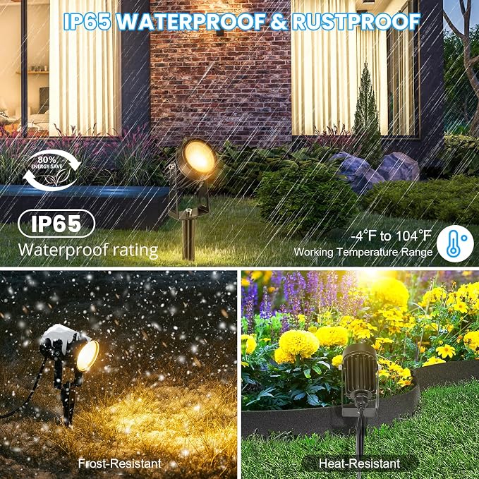 Plug and Play Low Voltage Landscape Lighting Kit, 6-Pack Wired Landscape Lights with Smart Transformer, Warm White Waterproof Outdoor LED SpotLights for Yard, Garden, Pathway, Tree