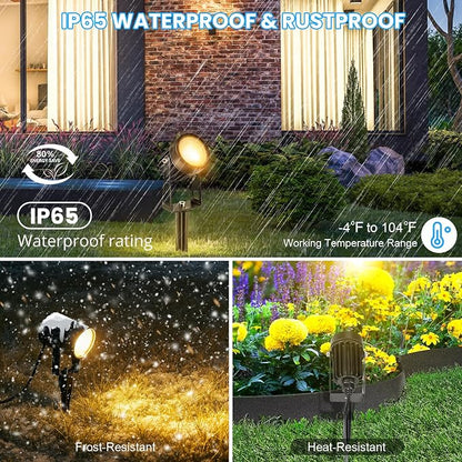 Plug and Play Low Voltage Landscape Lighting Kit, 6-Pack Wired Landscape Lights with Smart Transformer, Warm White Waterproof Outdoor LED SpotLights for Yard, Garden, Pathway, Tree