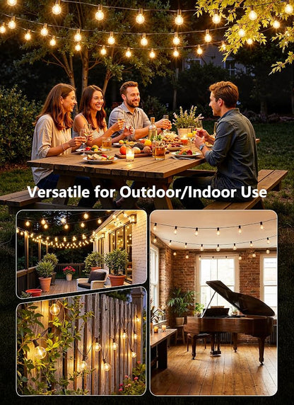 100Ft Outdoor String Lights with Remote, Dimmable G40 LED Bulbs, Waterproof | Shatterproof Connectable Hanging Patio Lights for Porch, Backyard, Bistro, Deck, Balcony, Home, Garden Decor