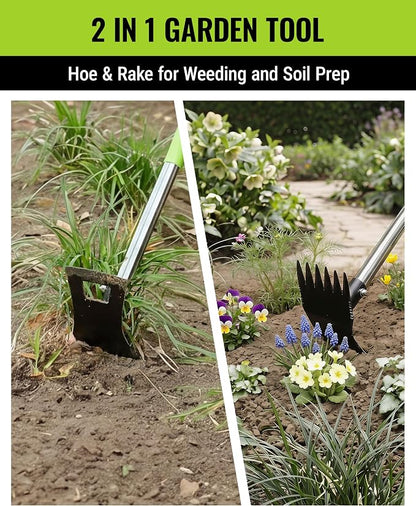 WORKPRO Weed Puller Tool with Long Handle, 2-in-1 Garden Hoe & Weed Rake | 29"-56" Adjustable Manual Weeding Tool, Uprooting Weed Remover Gardening Weeder Tools for Yard, Lawn, Patio and Garden