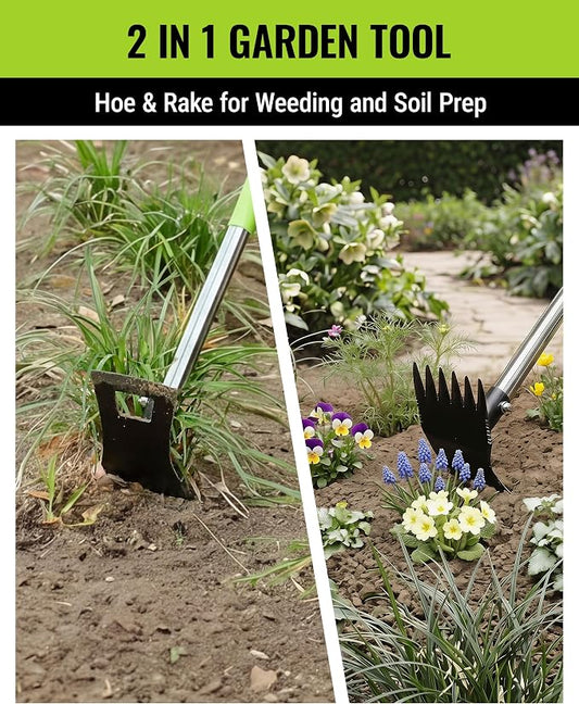 WORKPRO Weed Puller Tool with Long Handle, 2-in-1 Garden Hoe & Weed Rake | 29"-56" Adjustable Manual Weeding Tool, Uprooting Weed Remover Gardening Weeder Tools for Yard, Lawn, Patio and Garden