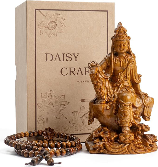 Wooden Guan Yin Bodhisattva Statue – Kuan Yin Quan Yin Buddha for Feng Shui, Meditation, and Spiritual Decor, Zen Gift for Home & Altar Decoration