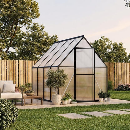 CABIHOME 8x12 FT Outdoor Greenhouse, Polycarbonate Greenhouse with Roof Vent and Ground Nails, Aluminum Large Walk-in Green House w/ Lockable Push Door for Outdoor Garden (Silver - 1, 6x7 FT)