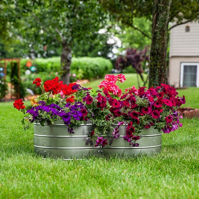 Sunnydaze Galvanized Raised Garden Bed - Outdoor Planter Box for Backyard or Patio - Steel Metal Raised Bed for Gardening Vegetables, Flowers, Herbs - 43 x 43 x 12 in - Silver - Clover