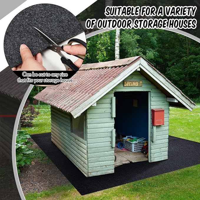 Haull Shed Floor Mat 8.2 x 8.2 ft, Outdoor Storage Sheds Flooring Mat with Waterproof PE Backing, Absorbent Felt Top, Non Slip Washable Protector Rug for Garden, Garage, Carport, Shed Not Included