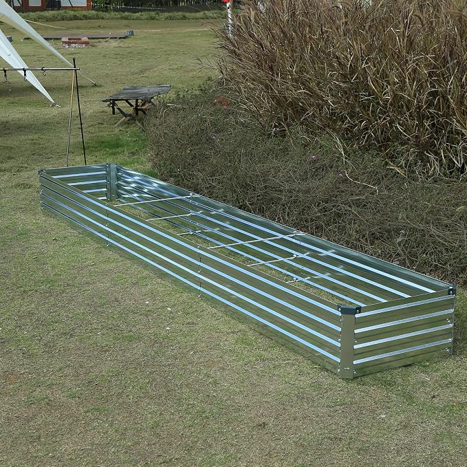 Foxlang 12x2x1ft(2 Pack) Galvanized Raised Garden Bed,Outdoor Planter Box Metal Patio Kit Planting Bed for Vegetables Flowers Herb,Silver