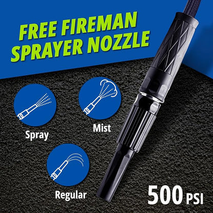 Hydrosteel 50 Ft Heavy Duty Metal Garden Hose with Nozzle | Made from 304 Stainless Steel, Flexible, Lightweight, Crush Resistant Fittings, Kink Free, 5/8” Diameter, 600 PSI Water Flow
