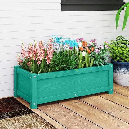 HDPE Raised Planter Box Outdoor, Rot-Resistant and Non-Cracking, Small Raised Beds for Gardening 29.5 * 14.4 * 9.8 in for Yard, Lawn, Rectangle with Drainage Holes, Aruba Blue