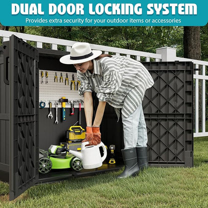 Horizontal Resin Storage Shed 36 Cu Ft with Lockable Doors, Portable Outdoor Storage Shed -Waterproof Outdoor Storage Cabinet for Garden, Easy to Assemble