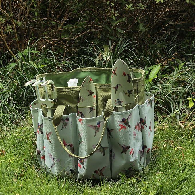 Garden Tool Set with Hummingbird Print, Heavy Duty Gardening Hand Tools with Garden Tool Bag,Gardening Gifts for Women&Men,Green