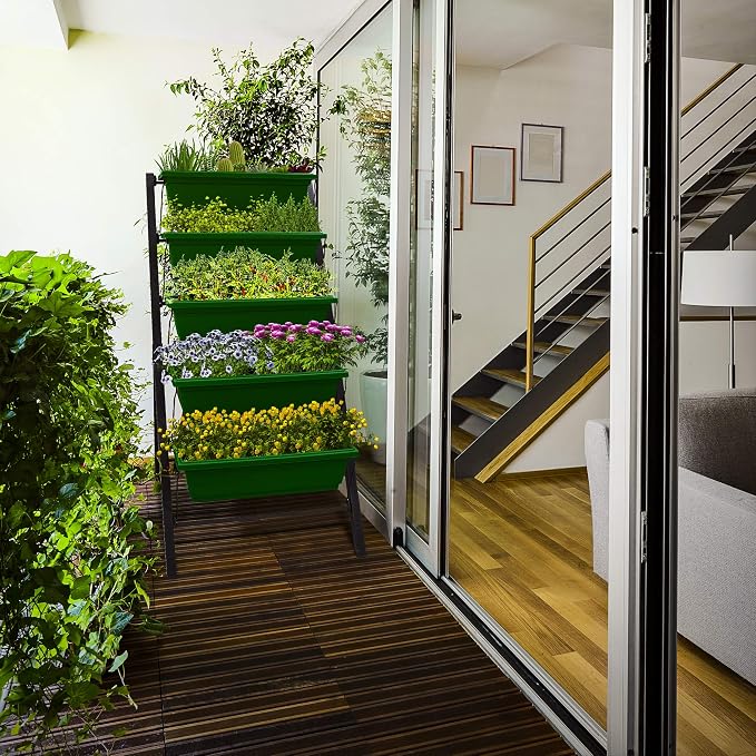 Outland Living 4Ft Vertical Raised Garden Bed - 5 Tier Food Safe Planter Box for Outdoor and Indoor Gardening Perfect to Grow Your Herb Vegetables Flowers on Your Patio Balcony Greenhouse Garden