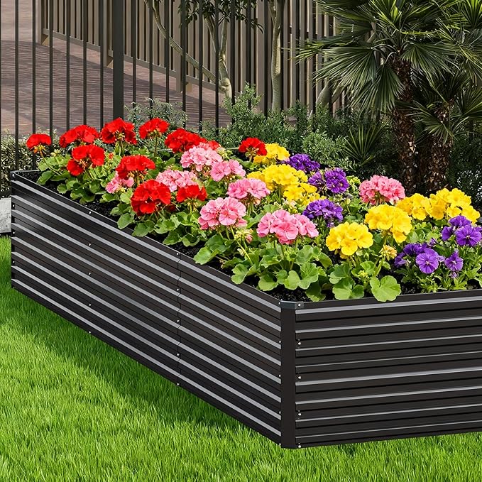 Vengarus 12x4x2ft Galvanized Raised Garden Bed,Metal Raised Beds Kit Black | 2FT Deep Root Elevated Garden Planter Box, Corrugated Steel, Open Bottom, Rustproof All Weather, Large Vegetable Flower Bed