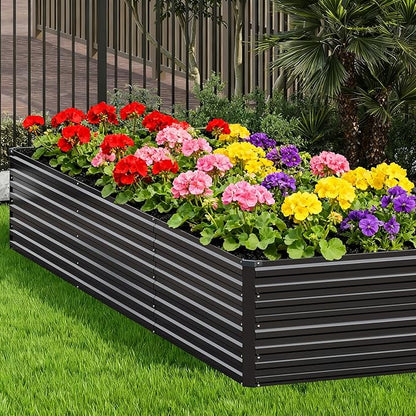 Vengarus 12x4x2ft Galvanized Raised Garden Bed,Metal Raised Beds Kit Black | 2FT Deep Root Elevated Garden Planter Box, Corrugated Steel, Open Bottom, Rustproof All Weather, Large Vegetable Flower Bed