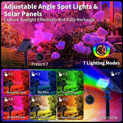 WENATY Solar Spot Lights Outdoor Color Changing, [7 Mode/2 Pack] Christmas Landscape Spotlights, Solar Lights Outdoor Waterproof, Solar Led Powered Flood Light for Outside Pathway Yard Garden Walkway