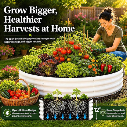 3FT Round Raised Garden Bed, Heavy Duty Galvanized Metal Planter Box for Vegetables, Flowers & Herbs, Rust-Resistant Outdoor Gardening Bed with Modern White Finish & Easy DIY Assembly