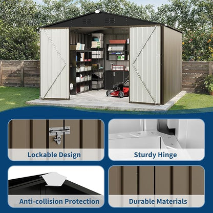 10 X 10 FT Outdoor Storage Shed,Metal Garden Sheds&Outdoor Storage, Lockable Gable Roof Garden Tool Shed, All-Weather Resistant Storage Unit for Bikes, Ladders, Patio Supplies & Garden Essentials