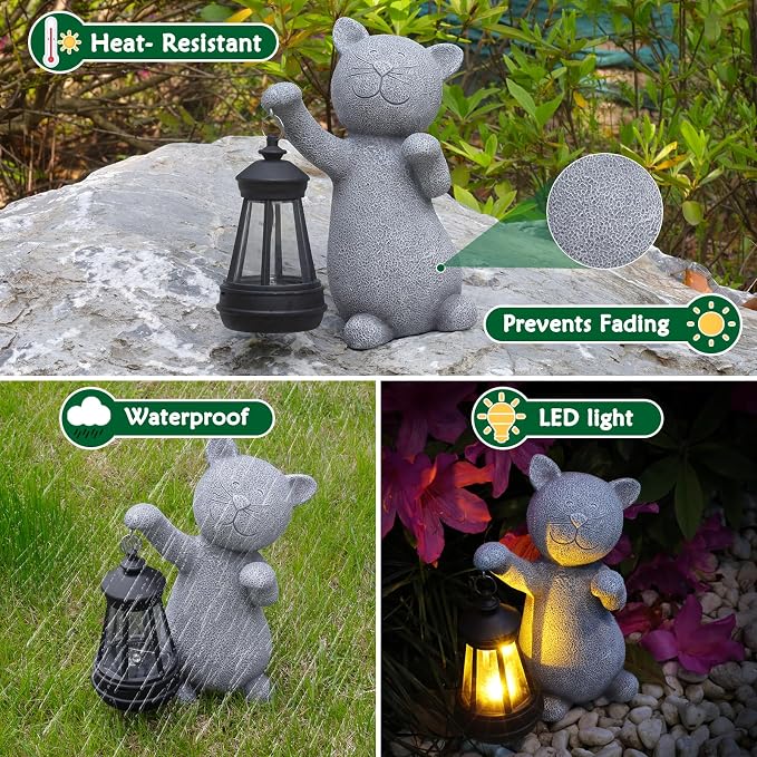 RICHIE Statues for Garden Decor，Solar Cat Outdoor Statues Outside Decor for Yard Art Lawn Ornaments Porch Patio Balcony Hoe House - Birthday for Grandma Mom Women