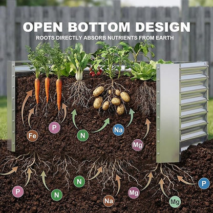 AHEONLAR 2 Pack 4×2×2ft Galvanized Raised Garden Beds, Rectangle Durable Planter Boxes Outdoor for Vegetables, Fruits, Flowers and Plants, Quick Assembly, Silver