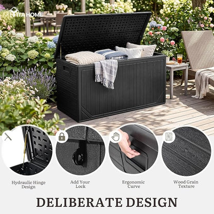 YITAHOME XXL 300 Gallon Extra Large OutdoorDeck Box | Lockable Resin Storage Box and Waterproof Patio Furniture Bin for Garden Tools & Pool Accessories, Black