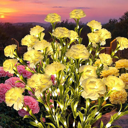 GIGALUMI Solar Lights Outdoor for Garden Decor, 4 Pack Solar Flower Lights Waterproof, 2 Lighting Modes 28 Carnations for Pathway,Yard, Patio Decoration, Gardening Gifts for Women (White)