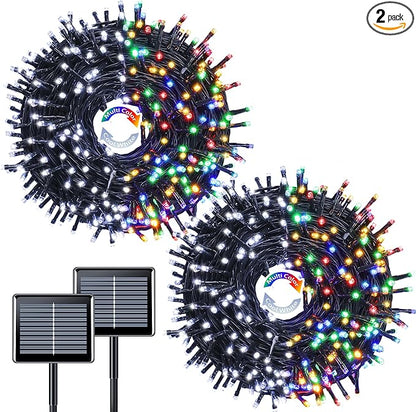 JMEXSUSS 2 Pack Solar String Lights Outdoor Waterproof, Total 400 LED 151FT Solar Christmas Lights Outdoor, 8 Modes Christmas Light for Outside Patio Yard Tree Decorations, White to Multicolor