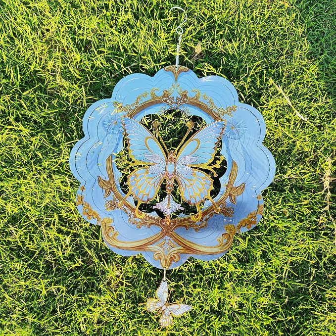 DJUAN Butterfly Stainless Steel Wind Spinners- Butterfly Gifts for Women Mom Grandma Wife, 12 inch Hanging Wind Spinner for Yard Garden Outdoor Decor,Birthday Gift for Mother's Day Christmas