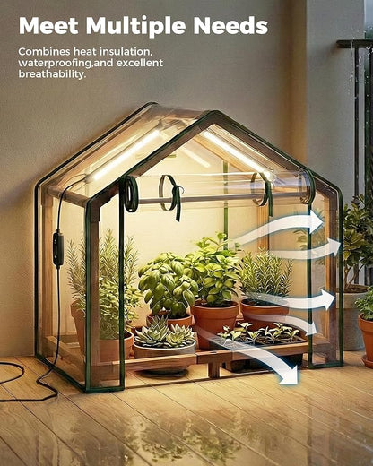 Bamworld Mini Greenhouse Indoor Desktop with Grow Lights Small Grow Tent Reusable Portable Warm House with PE Cover Ventilation Window for Seed Starting