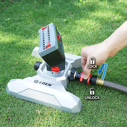 Eden 94127 Metal Adjustable 4-Way Mini Turbo Oscillating Sprinkler W/Quick Connect Starter Set, 20 Nozzle, Covers up to 3,800 sq. ft
